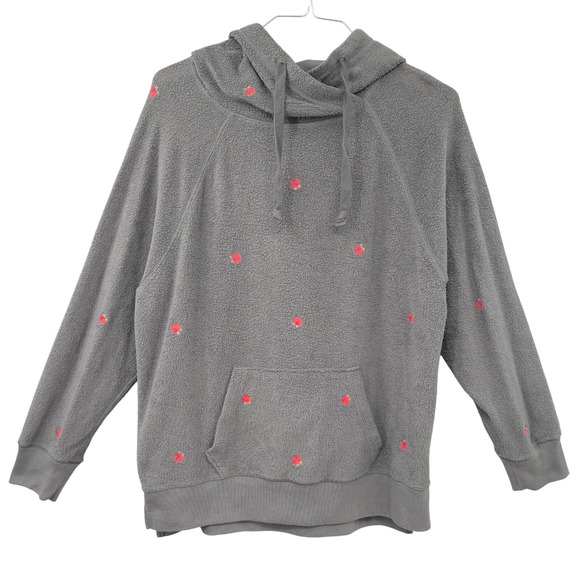 PINK Victoria's Secret Tops - PINK Victoria's Secret Gray Terry Rose Embroidered Hoodie Pullover Womens M cozy
